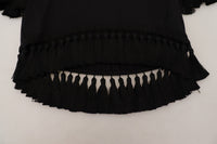Dolce & Gabbana Black T-shirt Women's Tassle Cotton Women's Blouse