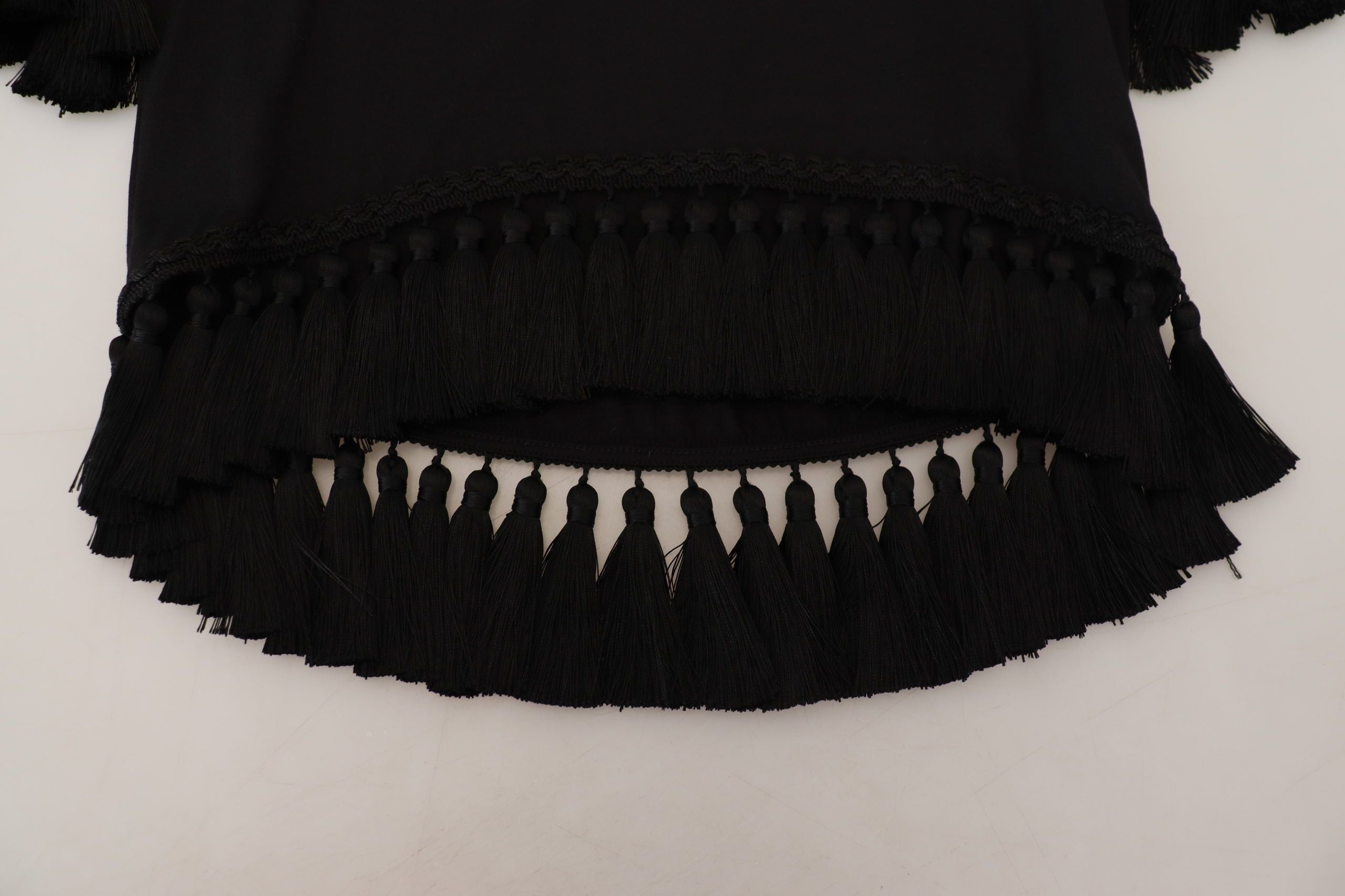 Dolce & Gabbana Black T-shirt Women's Tassle Cotton Women's Blouse