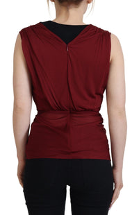 Dolce & Gabbana Bordeaux Silk Stretch Top Vest Women's Blouse
