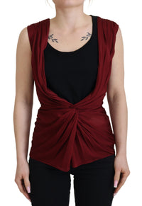 Dolce & Gabbana Bordeaux Silk Stretch Top Vest Women's Blouse