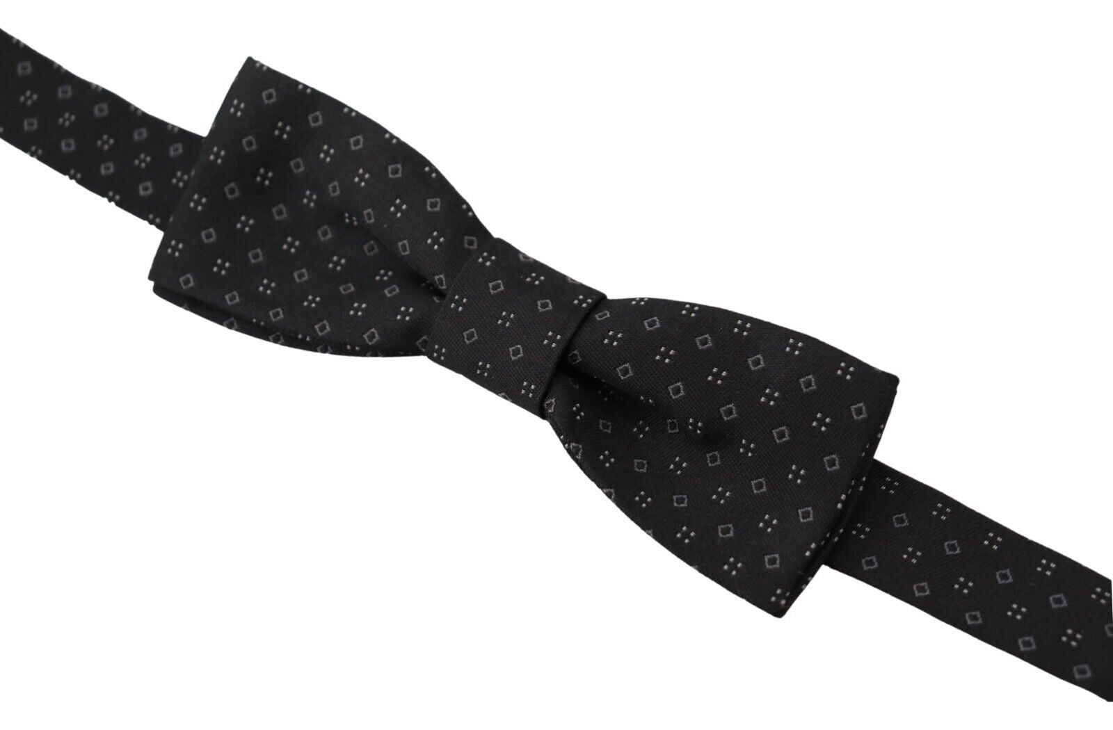 Dolce & Gabbana Dolce & Gabbana Black Pattern Silk Adjustable Neck Papillon Bow Men's Tie