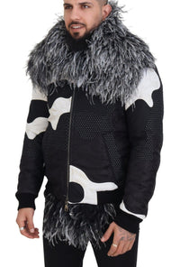 Dolce & Gabbana Black White Fur Shearling Full Zip Men's Jacket