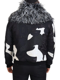 Dolce & Gabbana Black White Fur Shearling Full Zip Men's Jacket