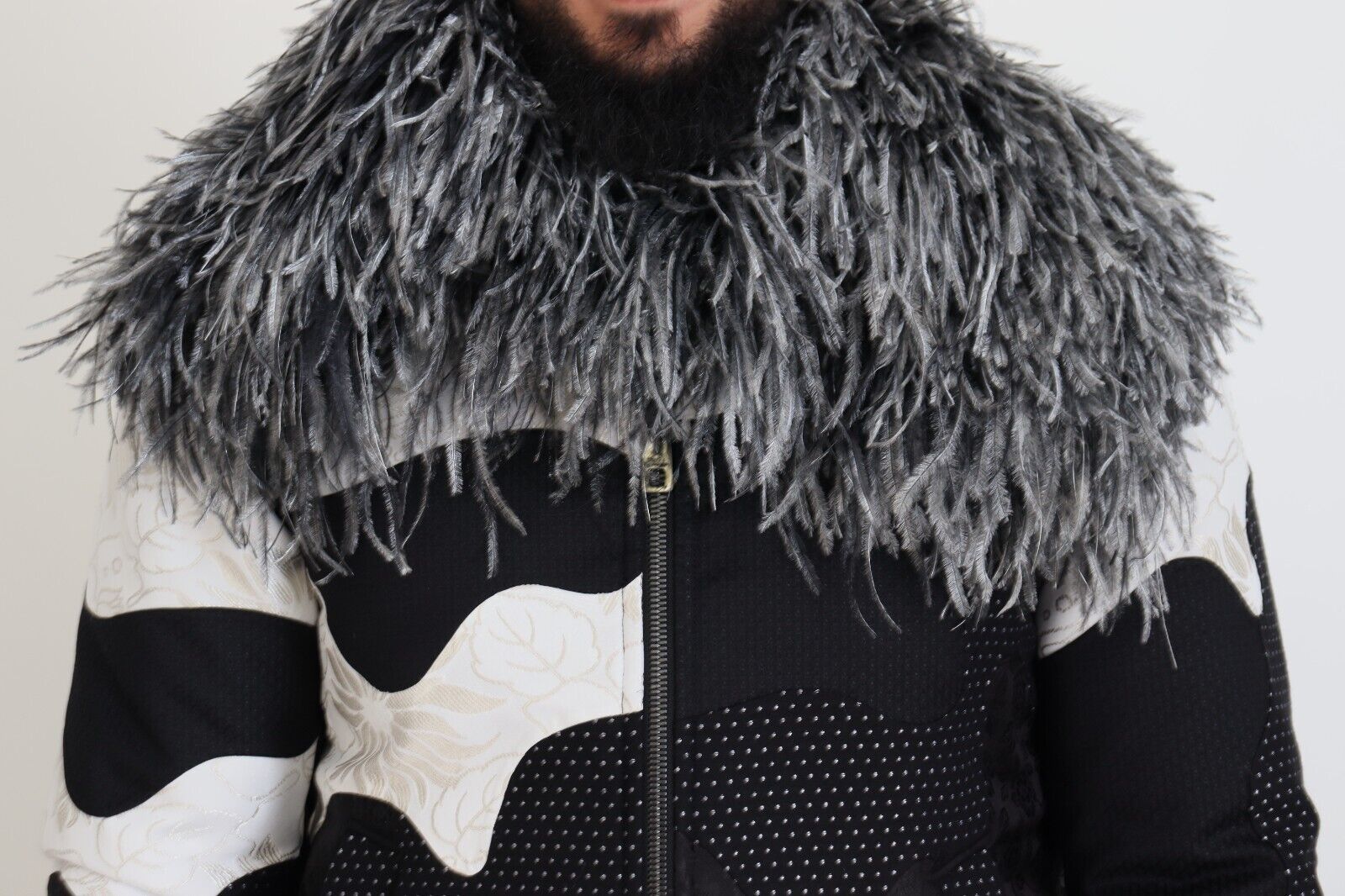 Dolce & Gabbana Black White Fur Shearling Full Zip Men's Jacket