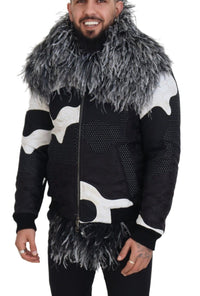Dolce & Gabbana Black White Fur Shearling Full Zip Men's Jacket