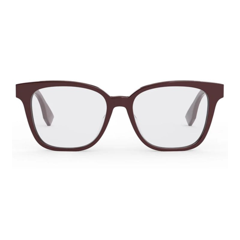 Fendi Fendi Eyeglasses Square Full Rim, Shiny Solid Bordeaux Frame and Clear Demo Lenses Lens FE50045F066
