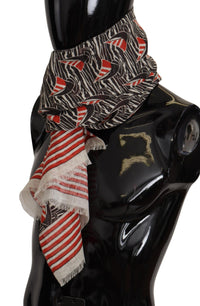 Dolce & Gabbana Black Red Linen Sailboat Stripe Print Shawl Men's Scarf
