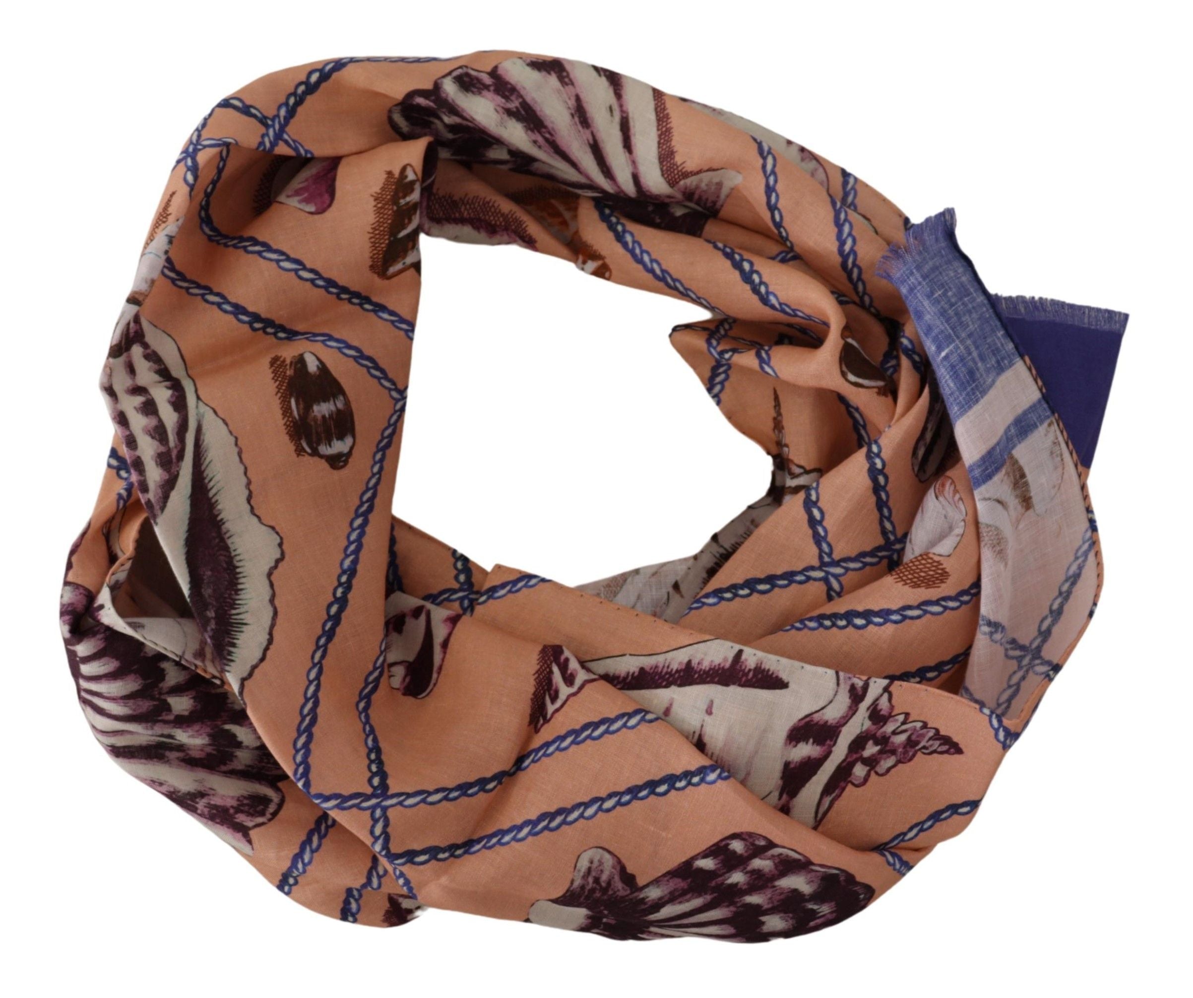 Dolce & Gabbana Blue Linen Seashell Pattern Mens Wrap Shawl Men's Scarf