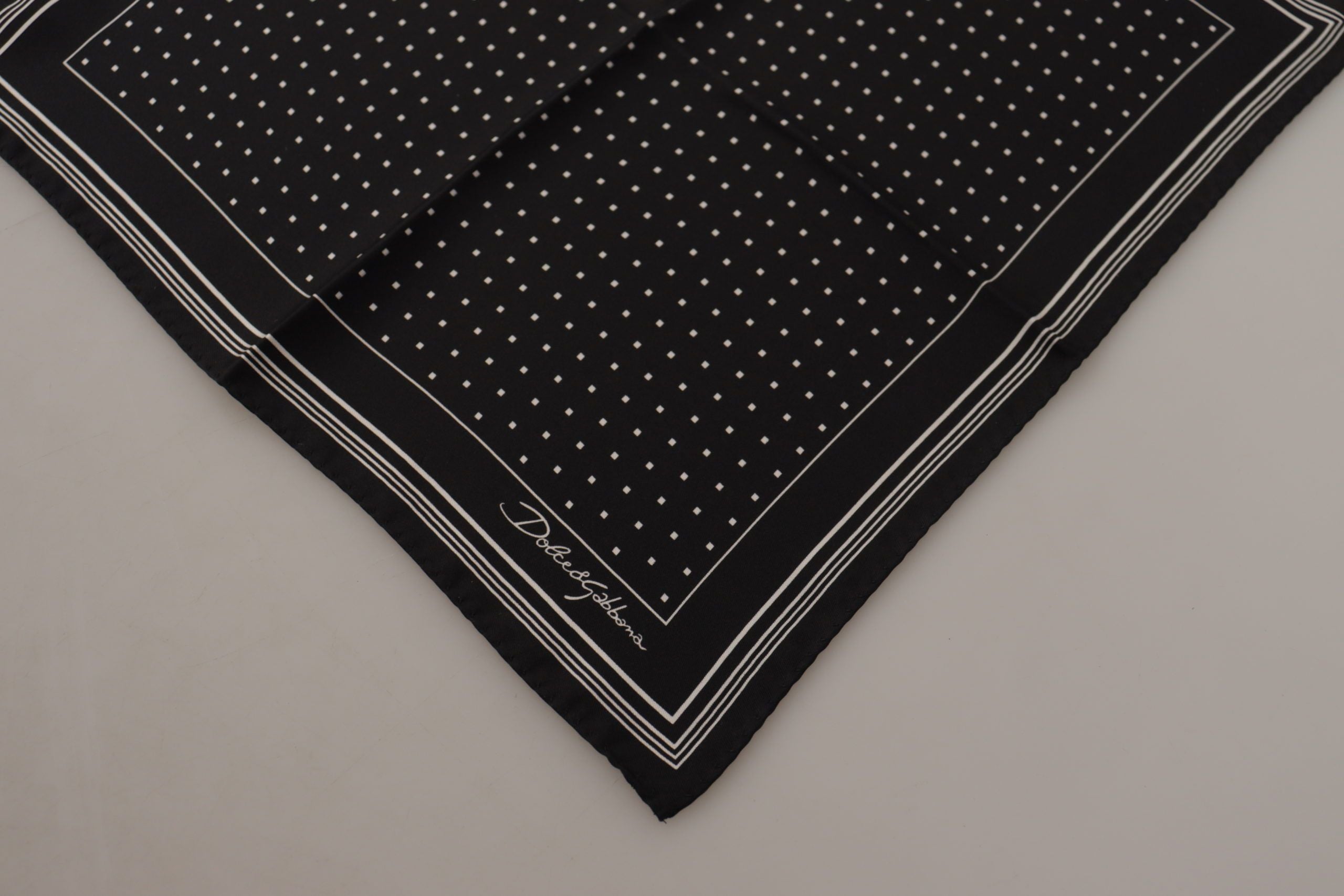 Dolce & Gabbana Black Polka Dots DG Logo Square Men's Handkerchief