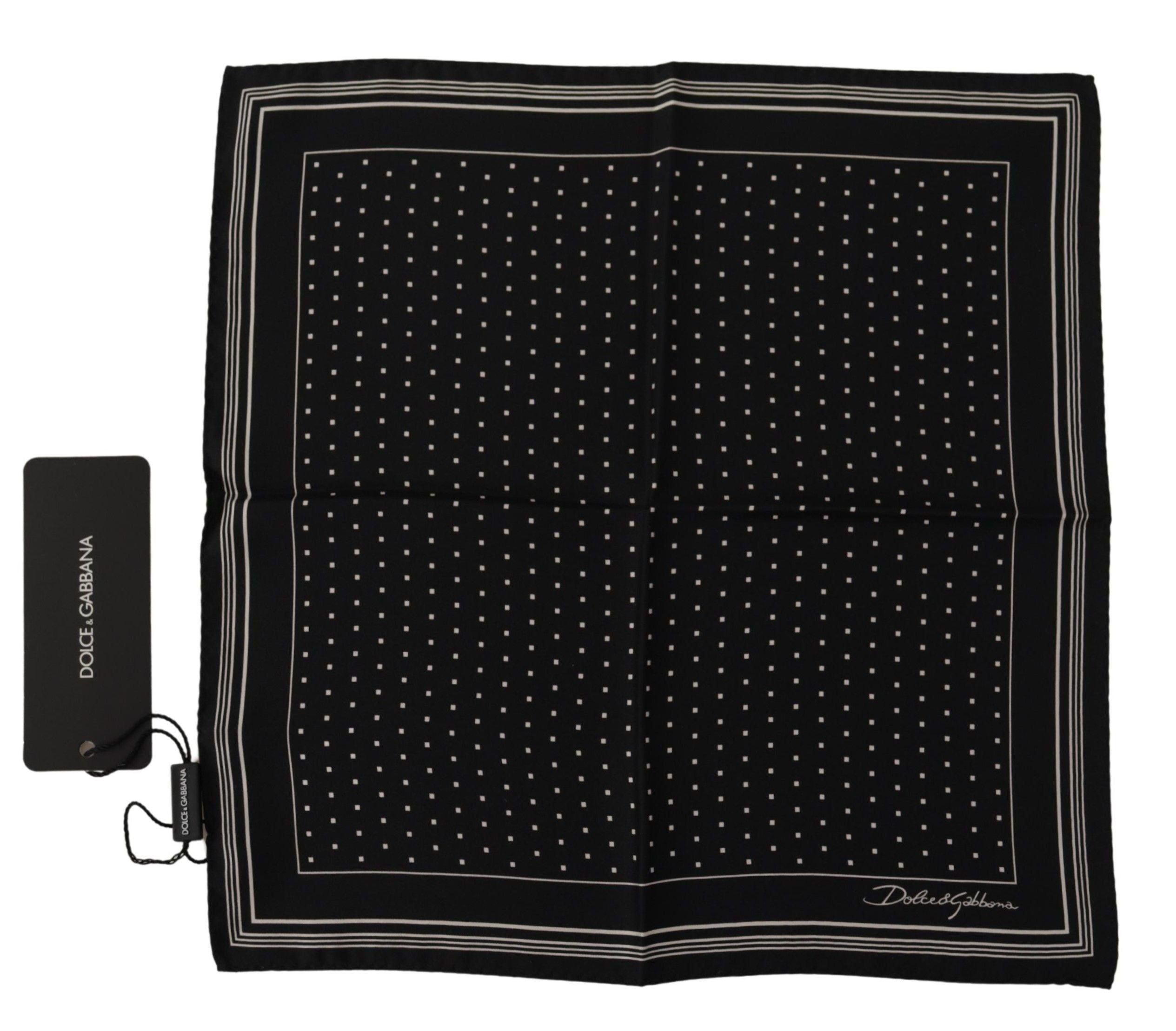 Dolce & Gabbana Black Polka Dots DG Logo Square Men's Handkerchief