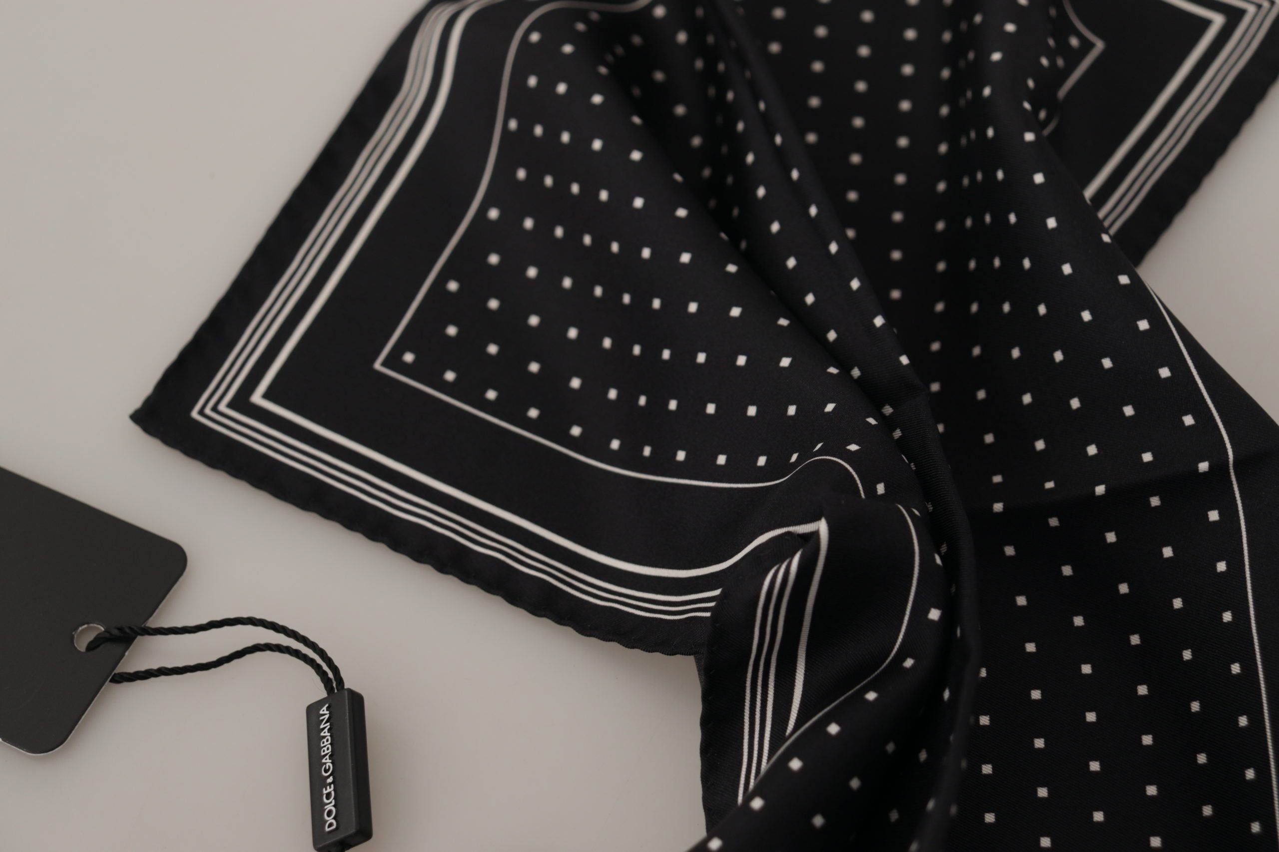 Dolce & Gabbana Black Polka Dots DG Logo Square Men's Handkerchief