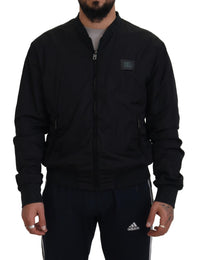 Dolce & Gabbana Black Nylon Logo Bomber Zipper Men's Jacket