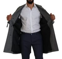 Dolce & Gabbana Gray Wool Plaid Long Trench Coat Men's Trench Coat Men's Jacket