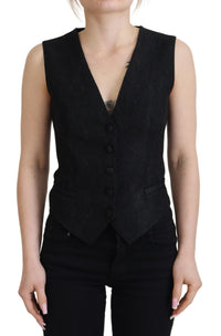 Dolce & Gabbana Dolce & Gabbana Black Brocade Button Down Sleeveless Vest Women's Top
