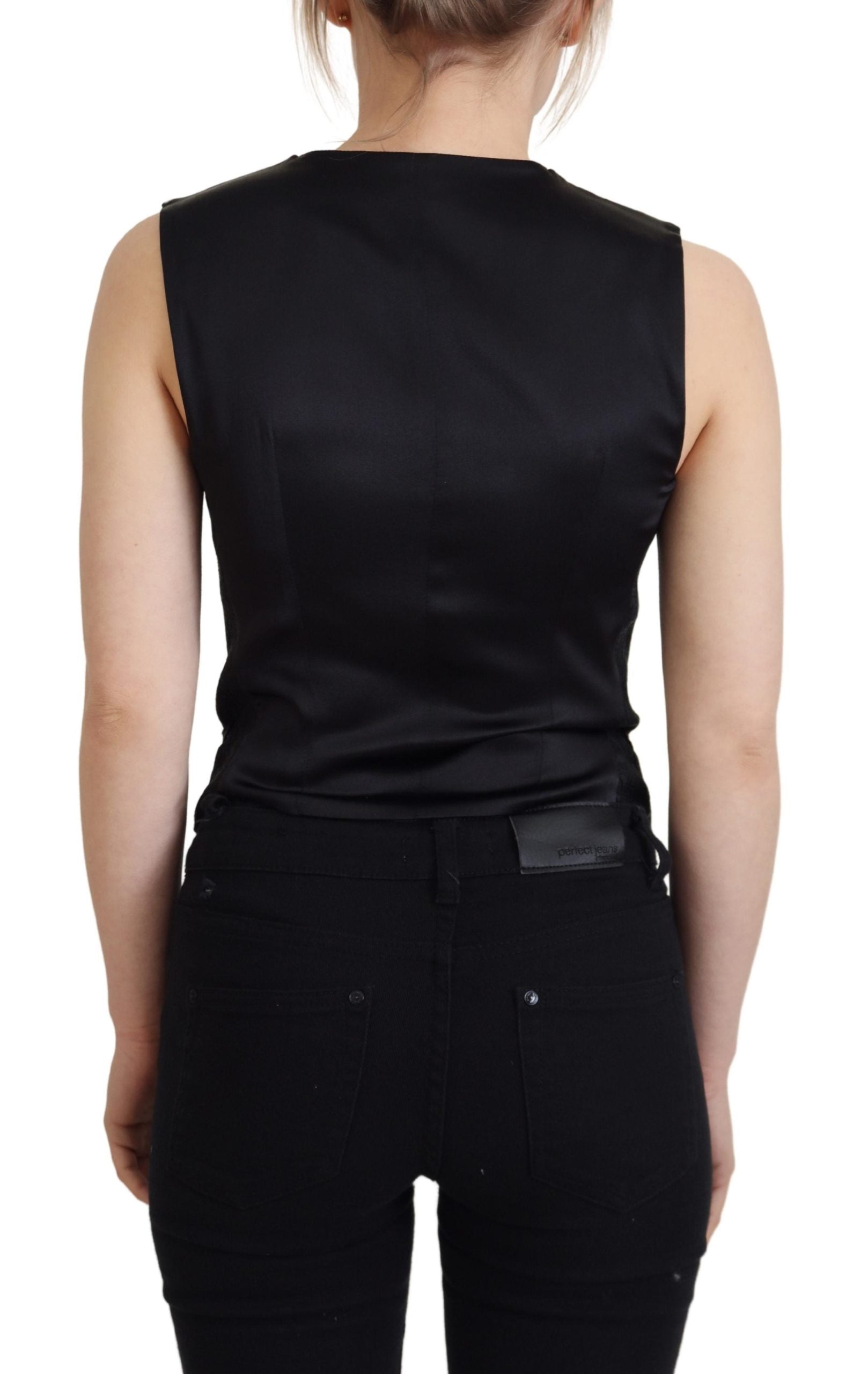 Dolce & Gabbana Dolce & Gabbana Black Brocade Button Down Sleeveless Vest Women's Top