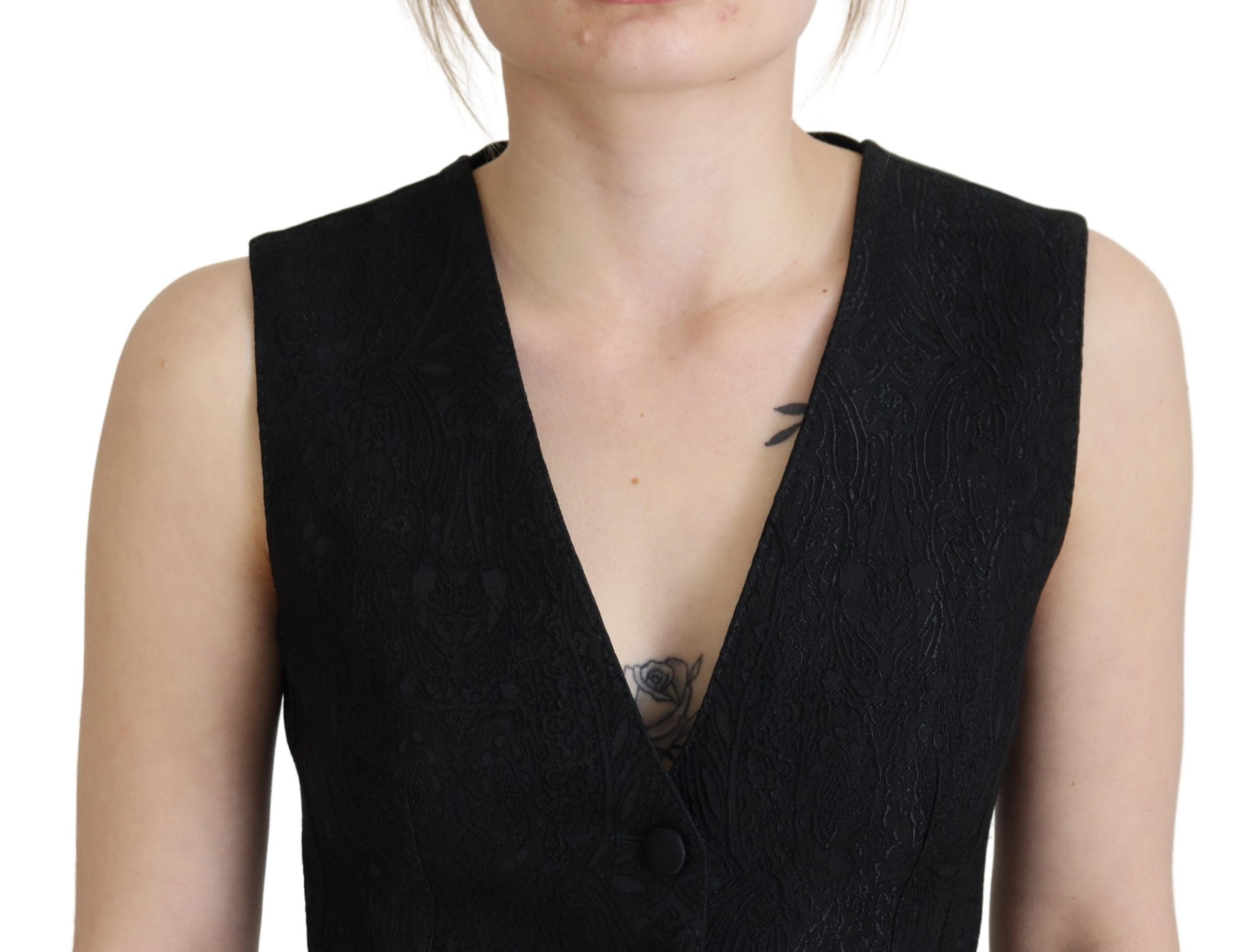 Dolce & Gabbana Dolce & Gabbana Black Brocade Button Down Sleeveless Vest Women's Top