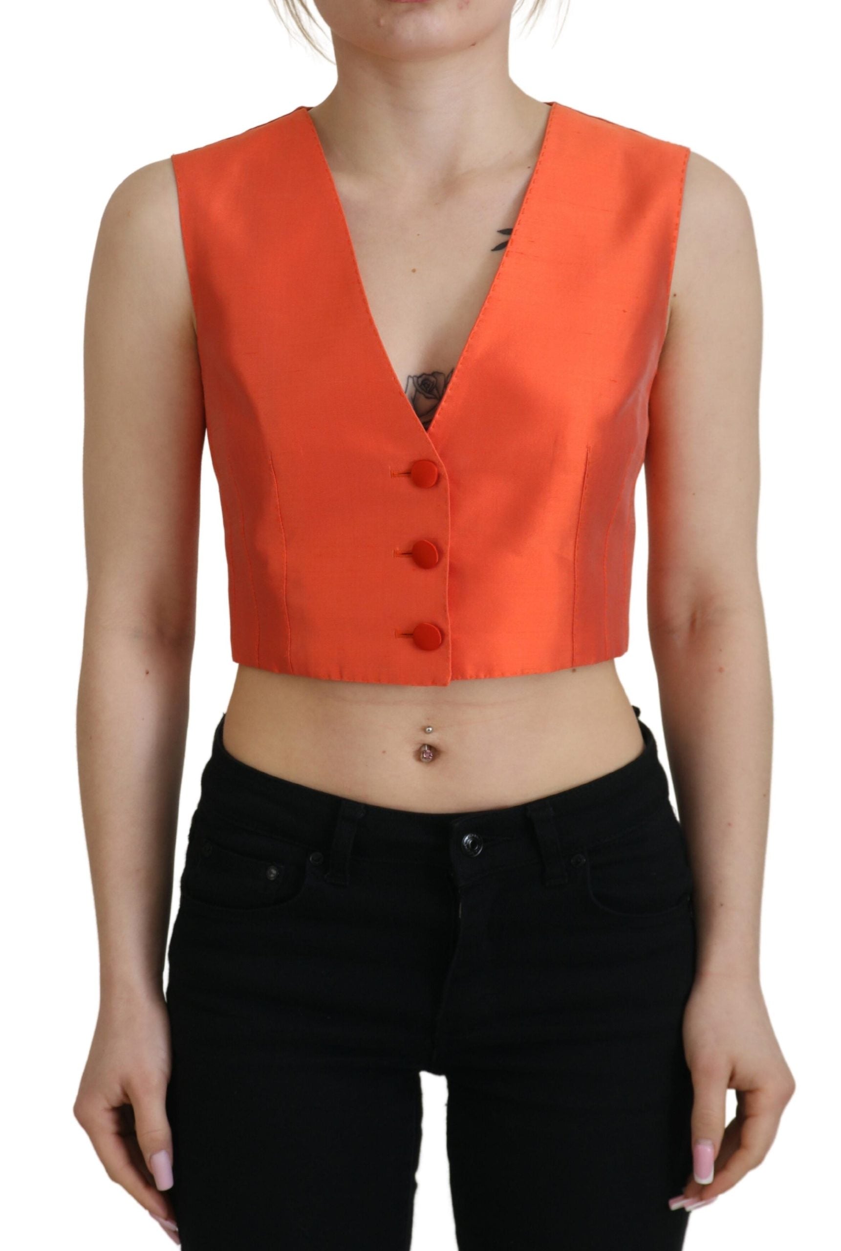 Dolce & Gabbana Dolce & Gabbana Orange Sleeveless Waistcoat Cropped Vest Women's Top