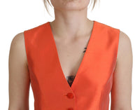 Dolce & Gabbana Dolce & Gabbana Orange Sleeveless Waistcoat Cropped Vest Women's Top