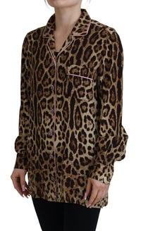 Dolce & Gabbana Brown Leopard Print Long Sleeves Blouse Women's Top