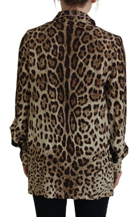 Dolce & Gabbana Brown Leopard Print Long Sleeves Blouse Women's Top