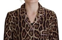 Dolce & Gabbana Brown Leopard Print Long Sleeves Blouse Women's Top