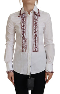 Dolce & Gabbana White Lace Long Sleeves Ruffle Collar Women's Top