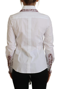Dolce & Gabbana White Lace Long Sleeves Ruffle Collar Women's Top