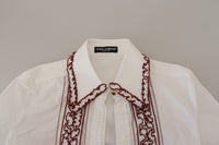 Dolce & Gabbana White Lace Long Sleeves Ruffle Collar Women's Top