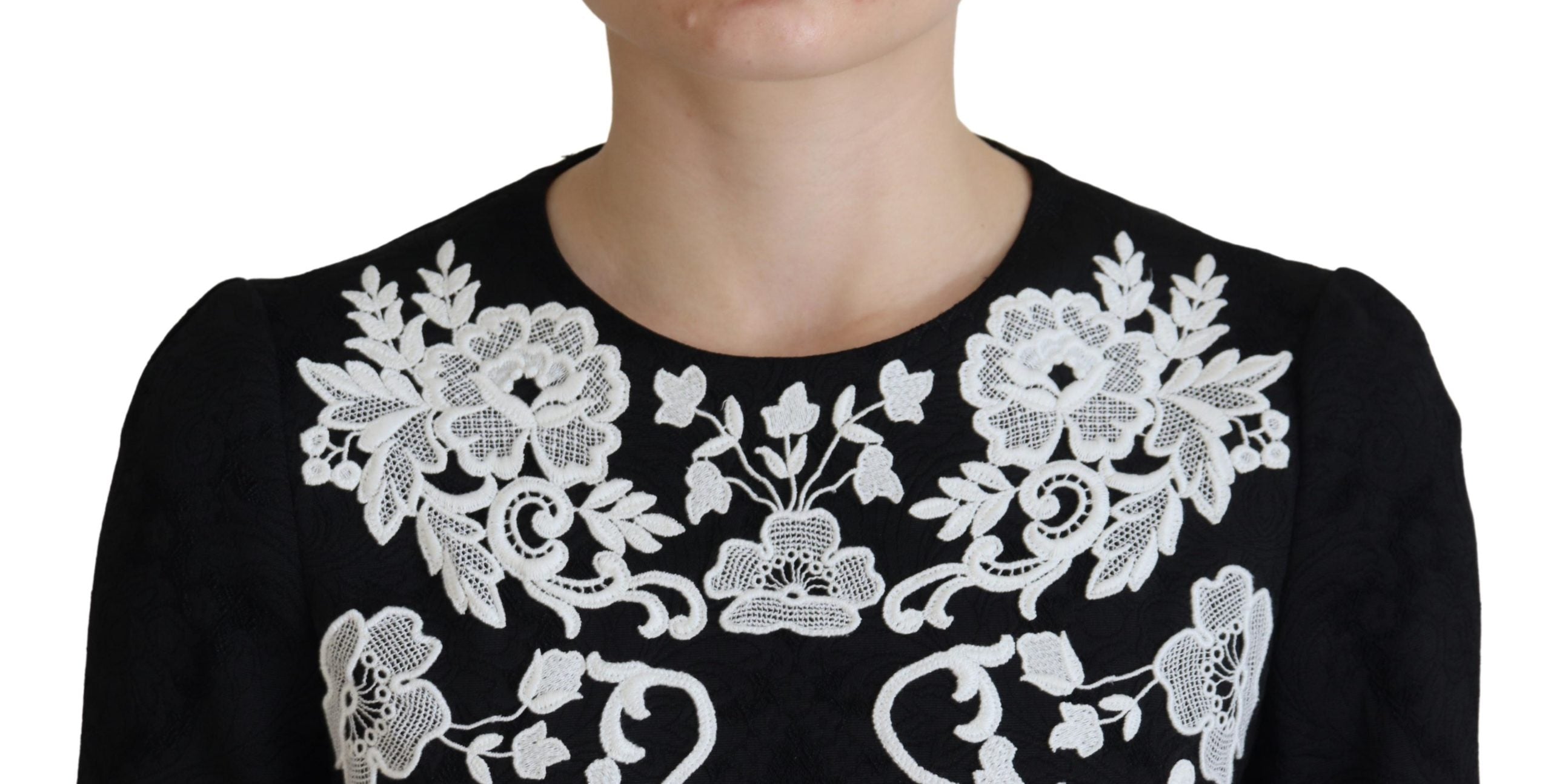 Dolce & Gabbana Black Lace Trim Half Sleeves A-line Women's Dress