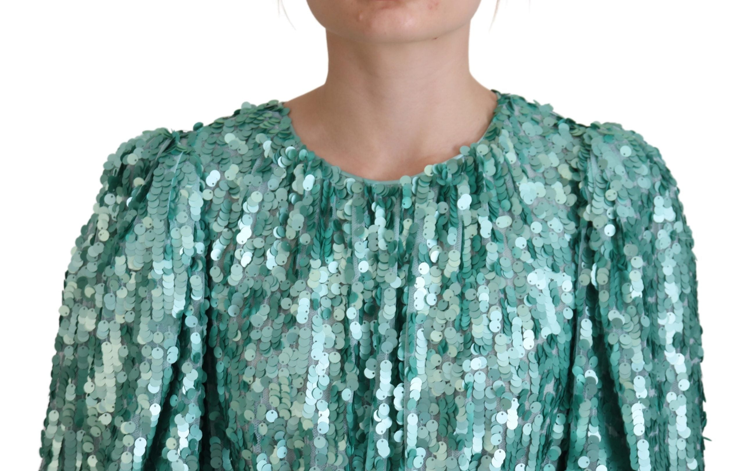 Dolce & Gabbana Blue Sequined Pleated Aline Midi Nylon Women's Dress