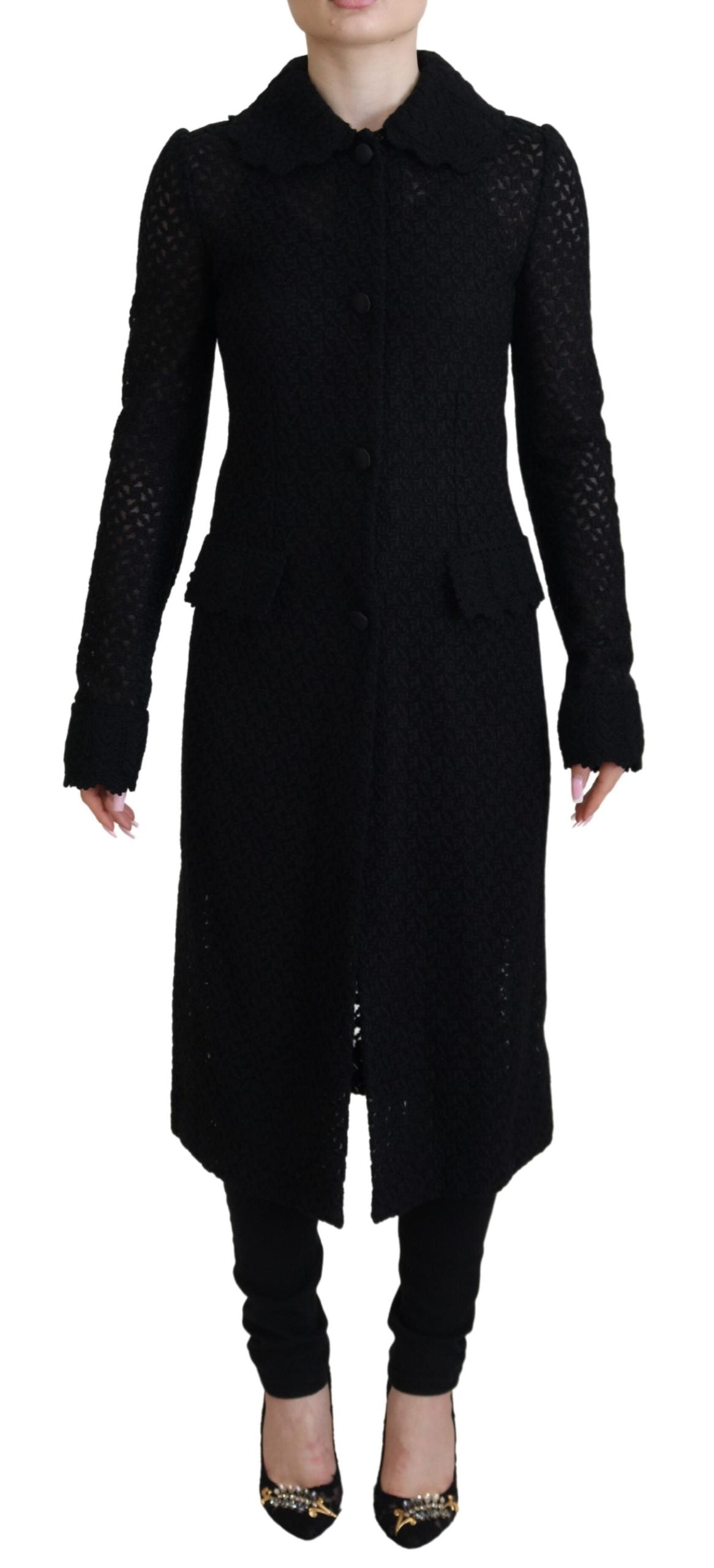 Dolce & Gabbana Black Button Down Long Blazer Cotton Women's Jacket