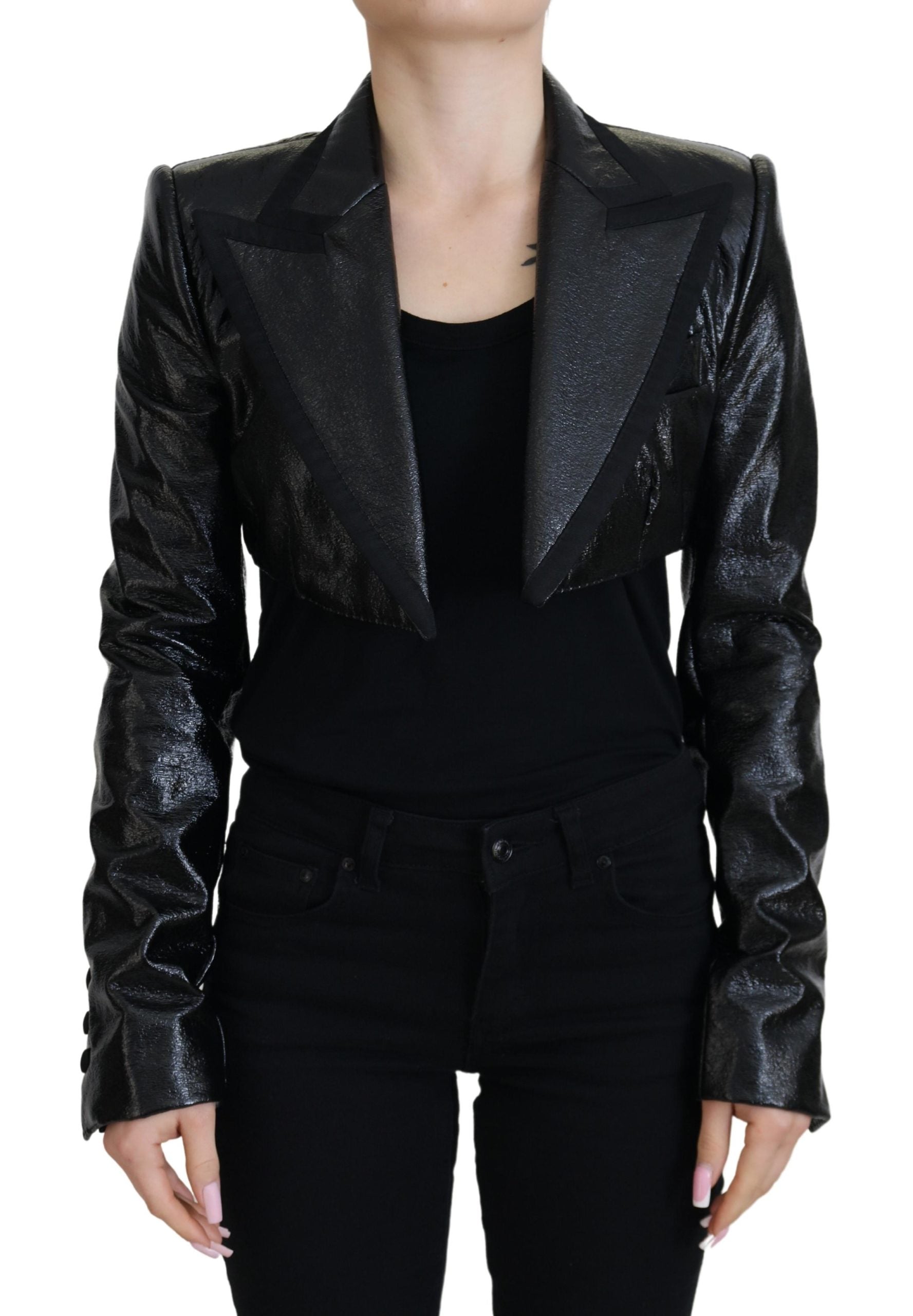 Dolce & Gabbana Dolce & Gabbana Black Long Sleeves Crop Blazer Cotton Women's Jacket