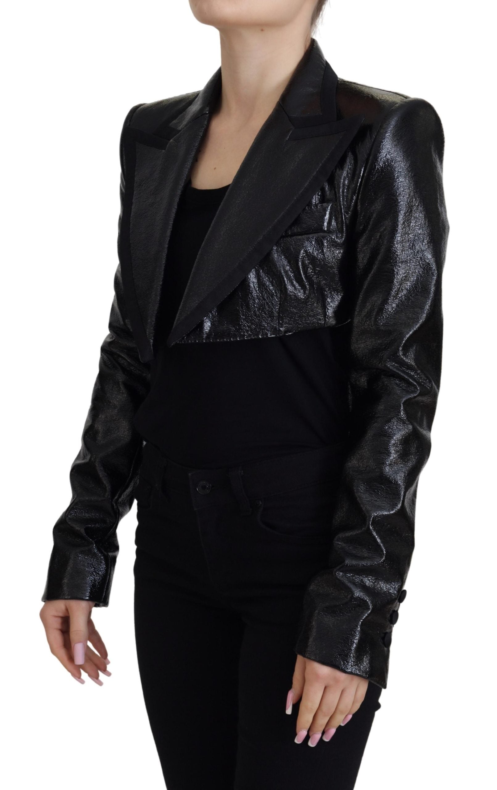 Dolce & Gabbana Dolce & Gabbana Black Long Sleeves Crop Blazer Cotton Women's Jacket