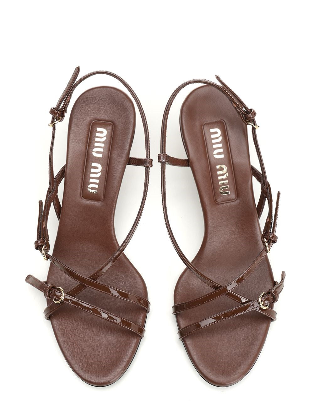 Miu Miu Women Patent Leather Sandals With Mini Buckles