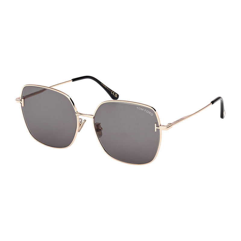 Tom Ford Sunglasses Square Full Rim, Shiny Rose Gold Frame and Smoke Lens FT1250-K28A