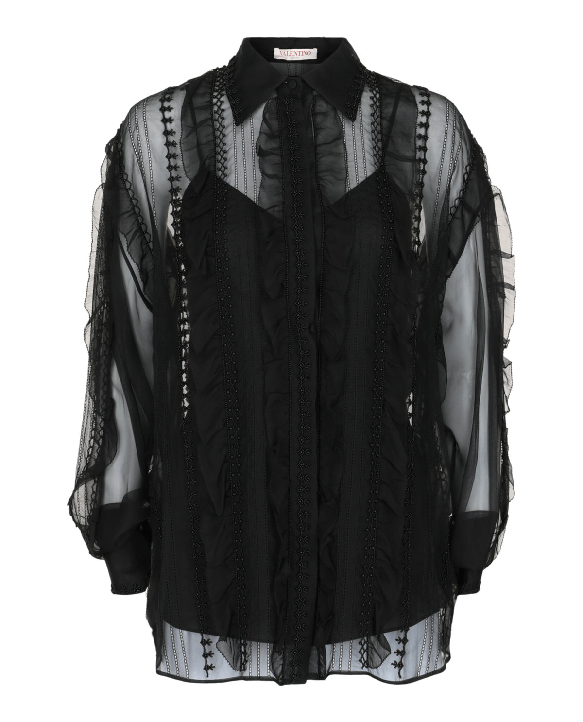 Valentino Valentino Womens Bead-Embellished Ruffled Silk-Chiffon Shirt