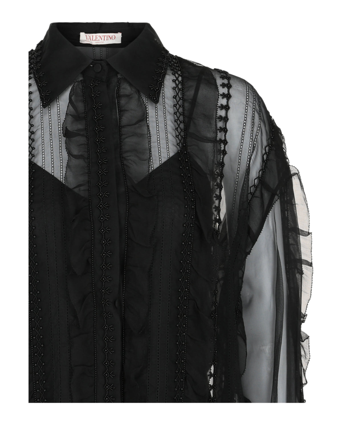 Valentino Valentino Womens Bead-Embellished Ruffled Silk-Chiffon Shirt