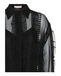 Valentino Valentino Womens Bead-Embellished Ruffled Silk-Chiffon Shirt