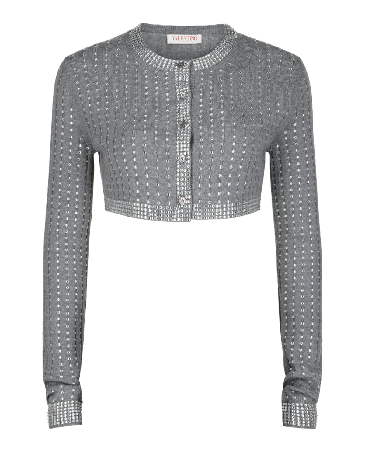 Valentino Valentino Womens Cropped Crystal-Embellished Ribbed Wool Cardigan