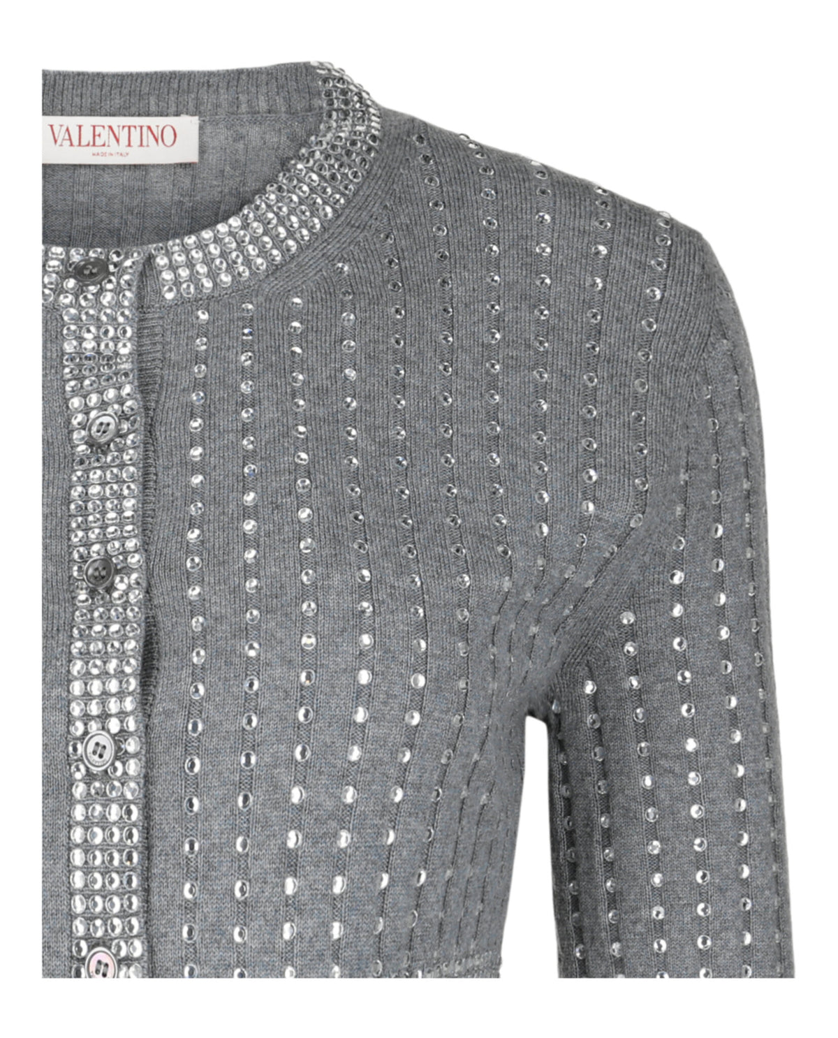 Valentino Valentino Womens Cropped Crystal-Embellished Ribbed Wool Cardigan