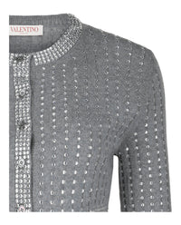 Valentino Valentino Womens Cropped Crystal-Embellished Ribbed Wool Cardigan