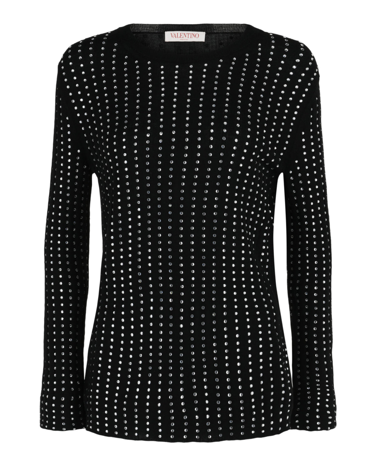 Valentino Womens Crystal Embellished Knit Roundneck Sweater