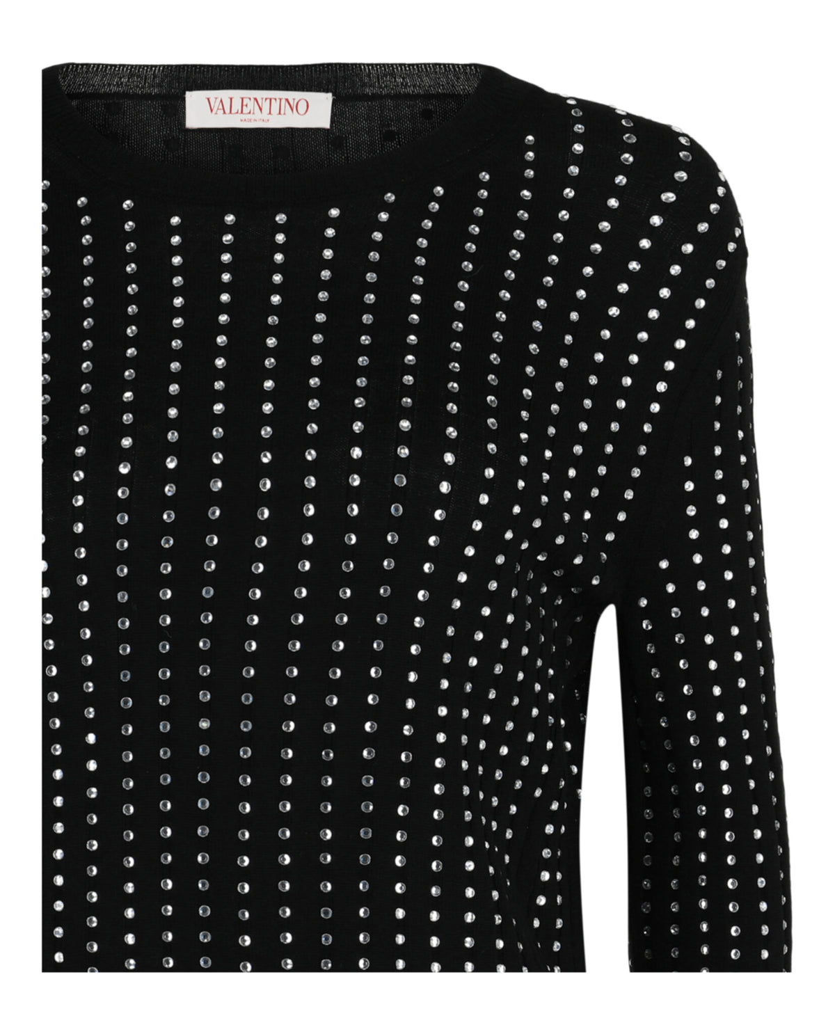 Valentino Womens Crystal Embellished Knit Roundneck Sweater