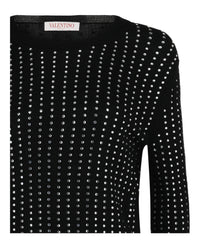 Valentino Womens Crystal Embellished Knit Roundneck Sweater