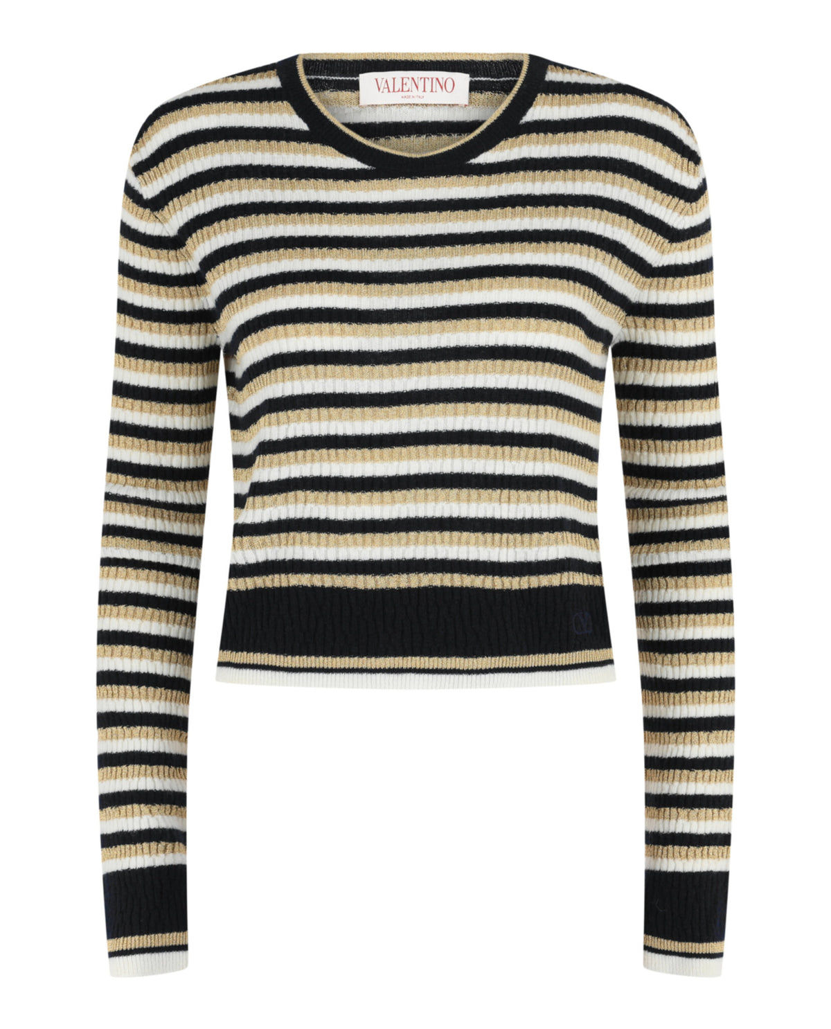 Valentino Womens Striped Ribbed-Knit Cropped Sweater