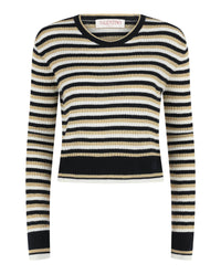 Valentino Womens Striped Ribbed-Knit Cropped Sweater