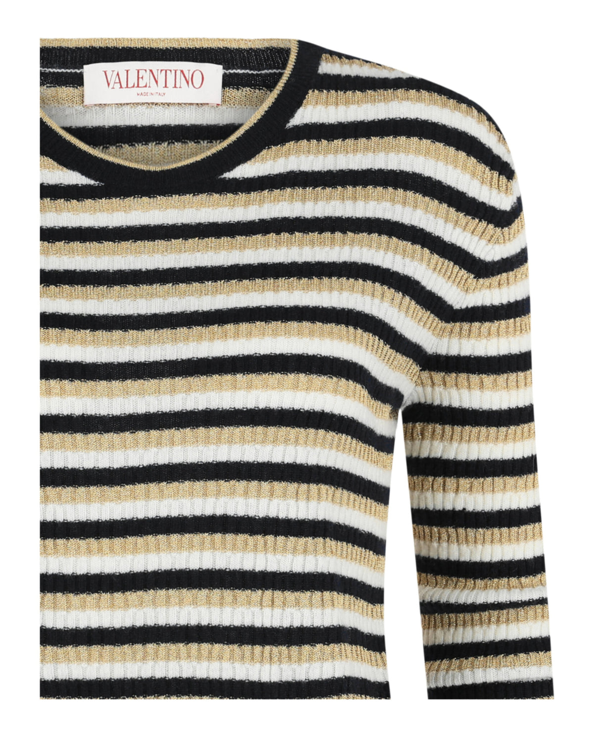 Valentino Womens Striped Ribbed-Knit Cropped Sweater