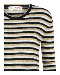 Valentino Womens Striped Ribbed-Knit Cropped Sweater