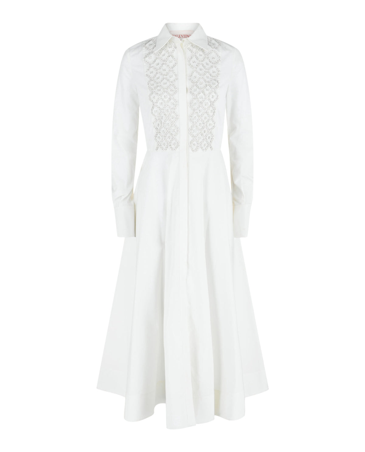 Valentino Womens Embroidered Cotton-Poplin Midi Shirt Dress