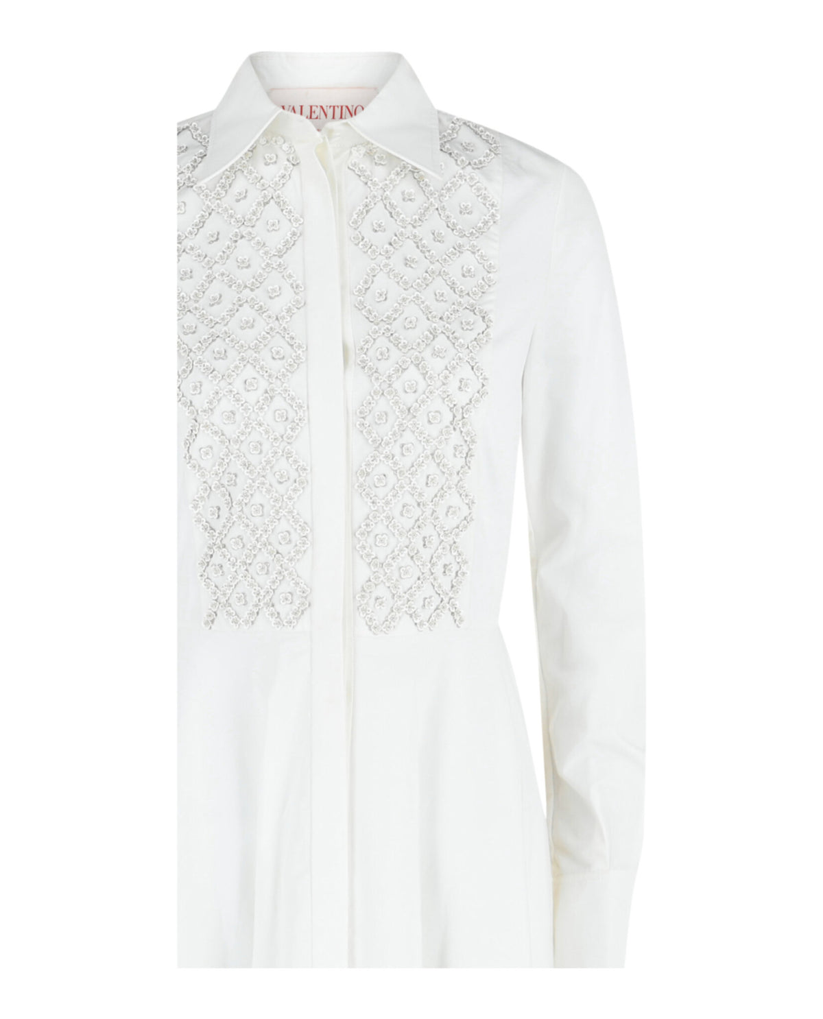 Valentino Womens Embroidered Cotton-Poplin Midi Shirt Dress